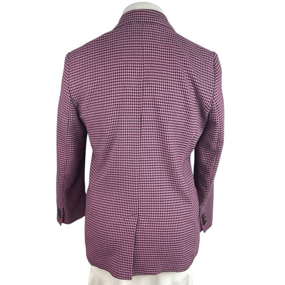 MNG Mango Women's Pink Purple Houndstooth Double Breasted Coat Blazer Jacket L - Picture 2 of 5